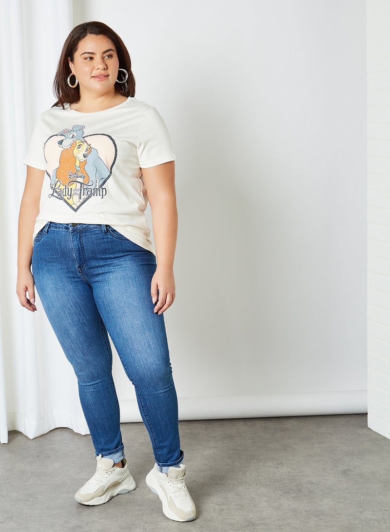 Only Carmakoma - Plus Size Printed T-Shirt Cloud Dancer - Image 1