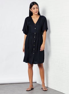 Buttoned V-Neck Dress Black - v1610622224/N31896555V_3