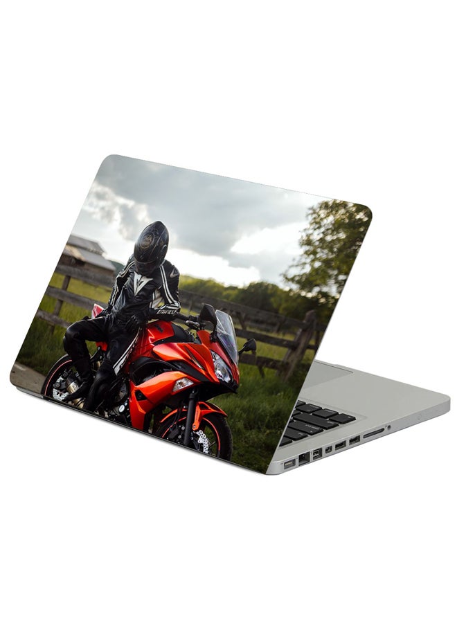 Fast Print Motorcyclist With Kawasaki Motorcycle Printed Laptop Sticker Multicolor