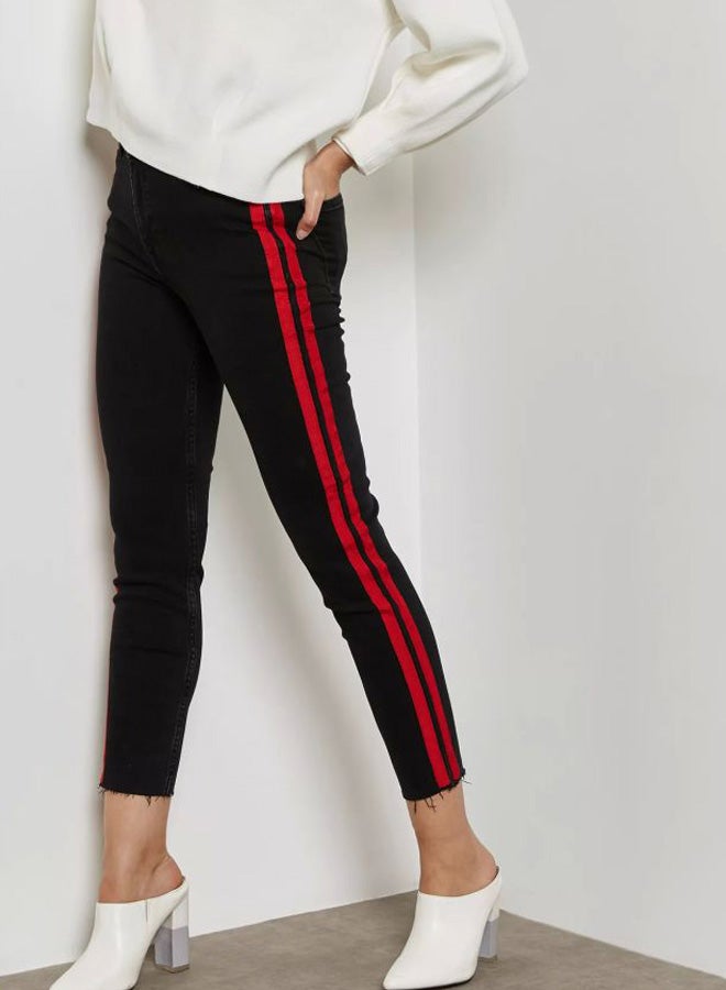 MANGO Contrast Panel Mid-Rise Jeans Black/Red  - Image 1