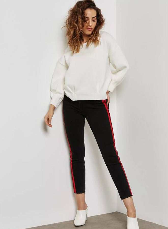 MANGO Contrast Panel Mid-Rise Jeans Black/Red  - Image 3