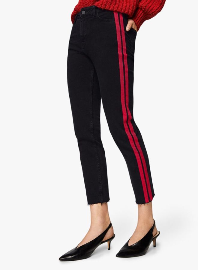 MANGO Contrast Panel Mid-Rise Jeans Black/Red  - Image 4