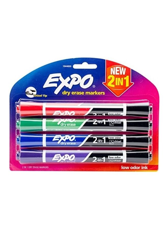 Expo 1944655 Chisel Tip Dry Erase 2-In-1 Markers, Pack Of 4 Multicolour