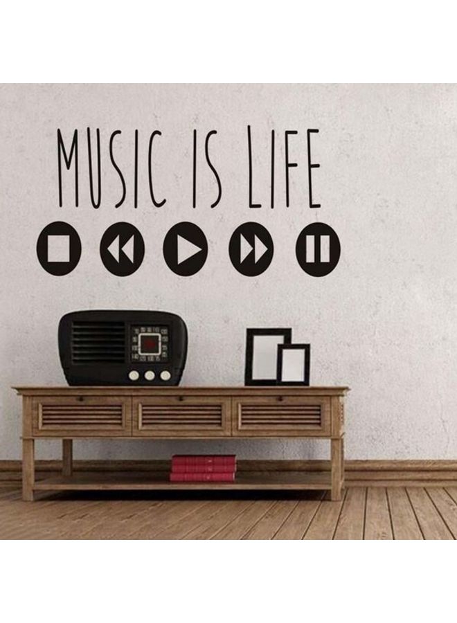 ملصق جداري مكتوب عليه عبارة "Music Is Life" أسود 29.5x59سم - Image 1