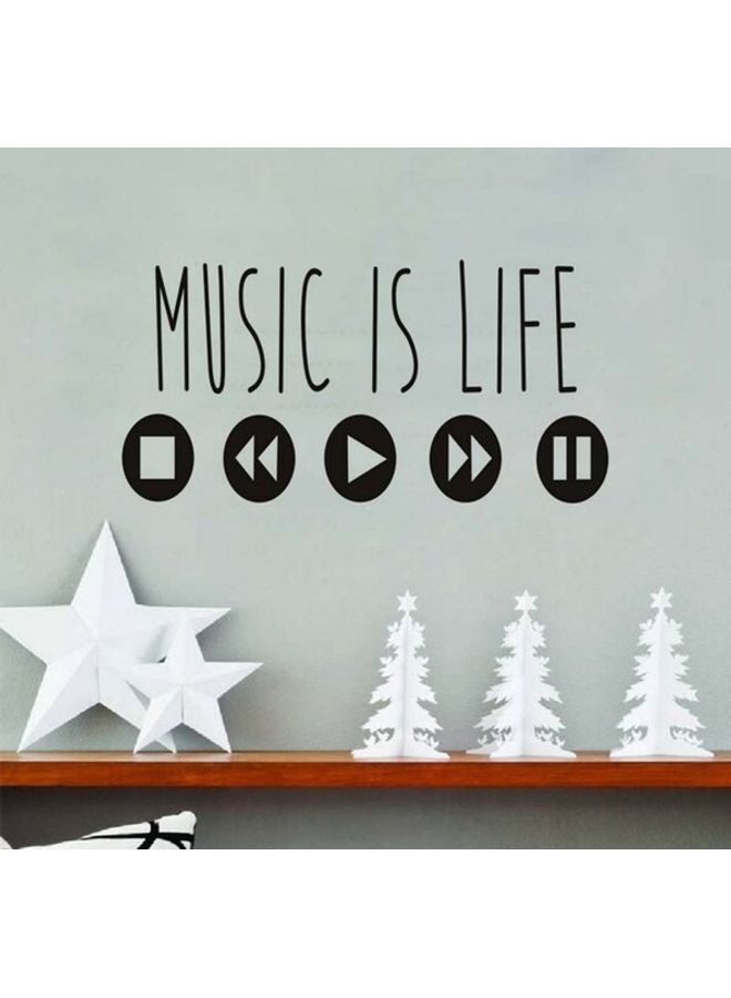 ملصق جداري مكتوب عليه عبارة "Music Is Life" أسود 29.5x59سم - Image 3