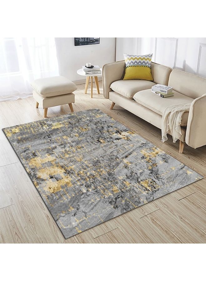 Abstract Printed Non-Slip Floor Mat, Polyester, Rectangle Grey/Yellow 60x90cm 