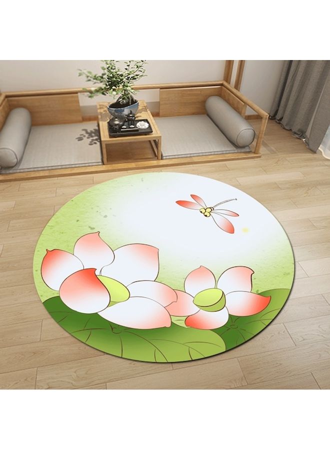 Dragonfly And Lotus Printed Floor Mat Multicolour 80cm  - Image 1