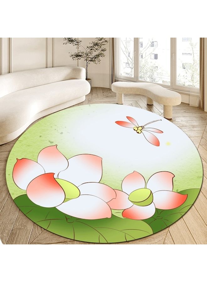Dragonfly And Lotus Printed Floor Mat Multicolour 80cm  - Image 4