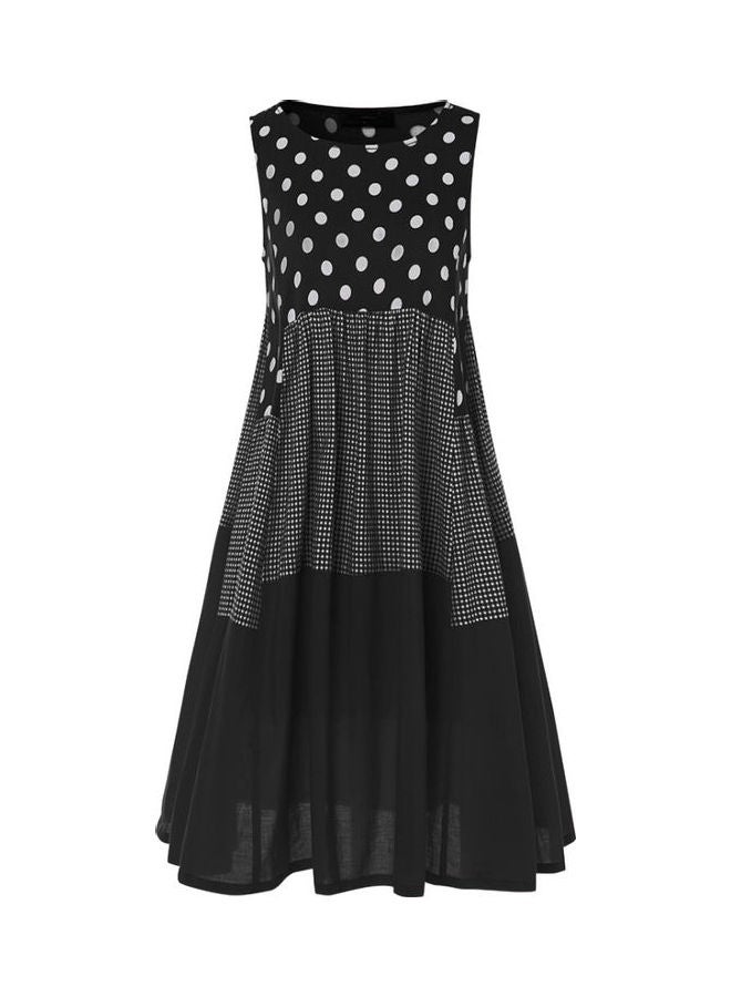 Vintage Sleeveless Hem Patchwork Long Dress Black/White - Image 1