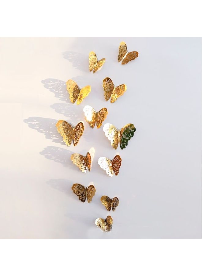 12-Piece Butterfly Pattern 3D Hollow Wall Sticker Set Multicolour