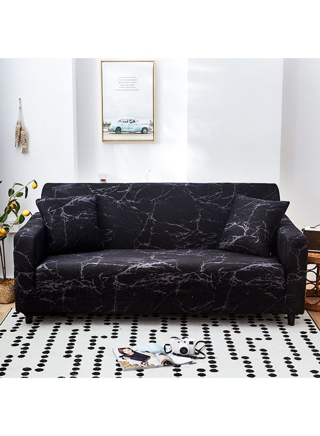 3-Seater Exquisitely Marble Pattern Designed Wrinkle-free Full Coverage Sofa Slipcover With 1xCushion Cover Black/Grey Length Stretch From 190 To 230cm