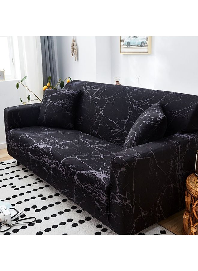 Sharpdo - 3-Seater Exquisitely Marble Pattern Designed Wrinkle-free Full Coverage Sofa Slipcover With 1xCushion Cover Black/Grey Length Stretch From 190 To 230cm - Image 1