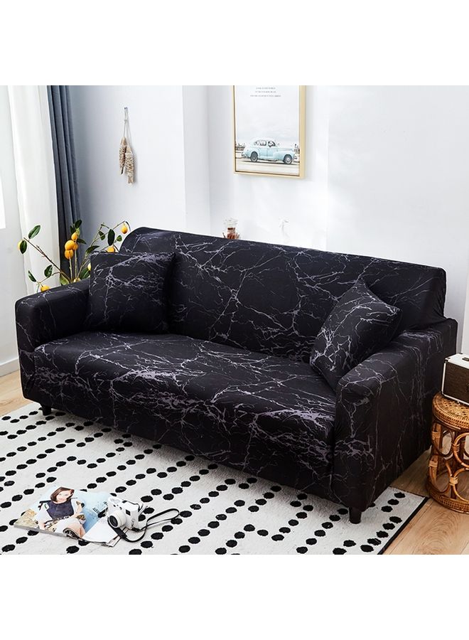 Sharpdo - 3-Seater Exquisitely Marble Pattern Designed Wrinkle-free Full Coverage Sofa Slipcover With 1xCushion Cover Black/Grey Length Stretch From 190 To 230cm - Image 1