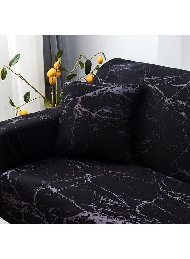 Sharpdo - 3-Seater Exquisitely Marble Pattern Designed Wrinkle-free Full Coverage Sofa Slipcover With 1xCushion Cover Black/Grey Length Stretch From 190 To 230cm - Image 1