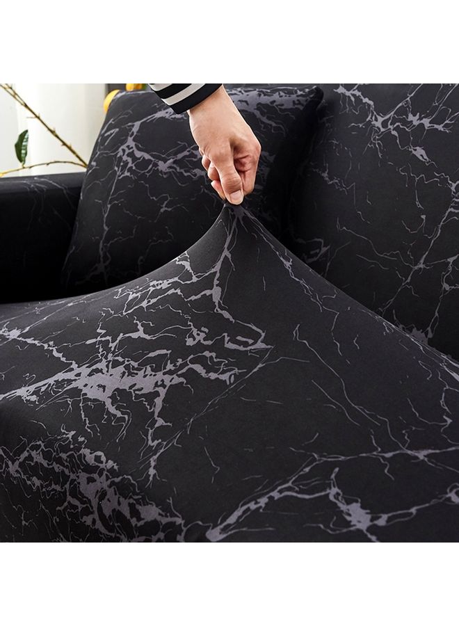 Sharpdo - 3-Seater Exquisitely Marble Pattern Designed Wrinkle-free Full Coverage Sofa Slipcover With 1xCushion Cover Black/Grey Length Stretch From 190 To 230cm - Image 1