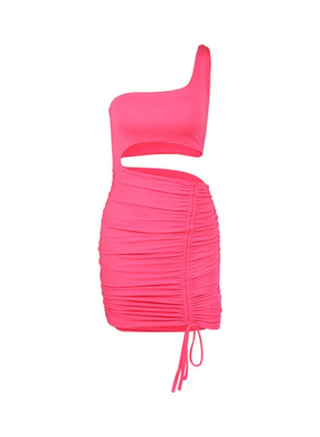 One Shoulder Hollow Out Bodycon Mini Dress Pink