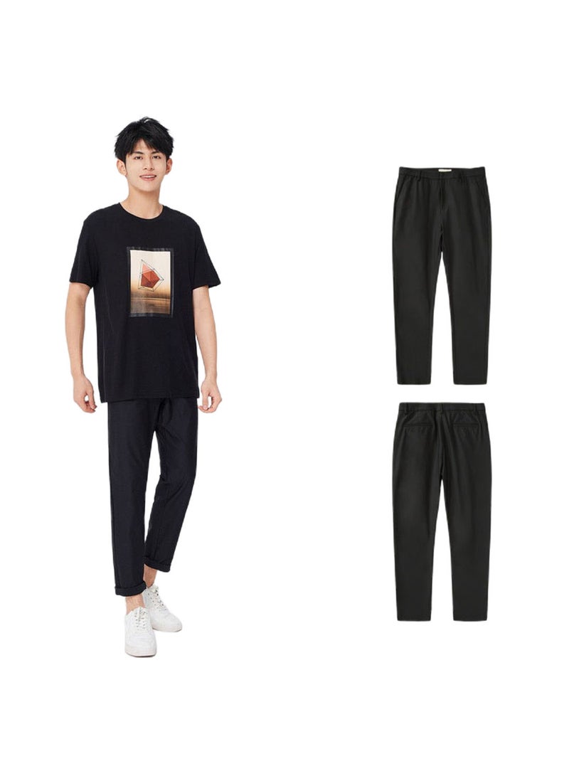 SEMIR Pleated Straight Trousers Black - Image 1