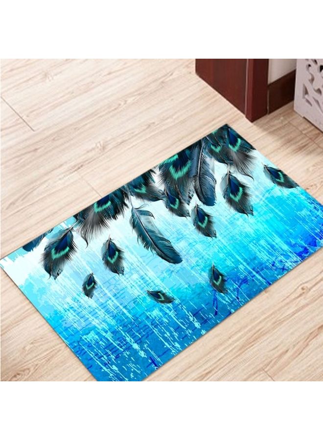 Peacock Feather Themed Modern Rug Blue 50x80cm