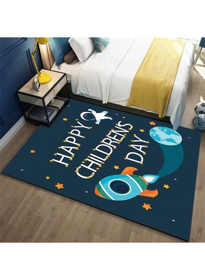 سجادة أرضية بطبعة عبارة "Happy Childers Day" أزرق / أخضر / برتقالي 60x90سم - Image 1