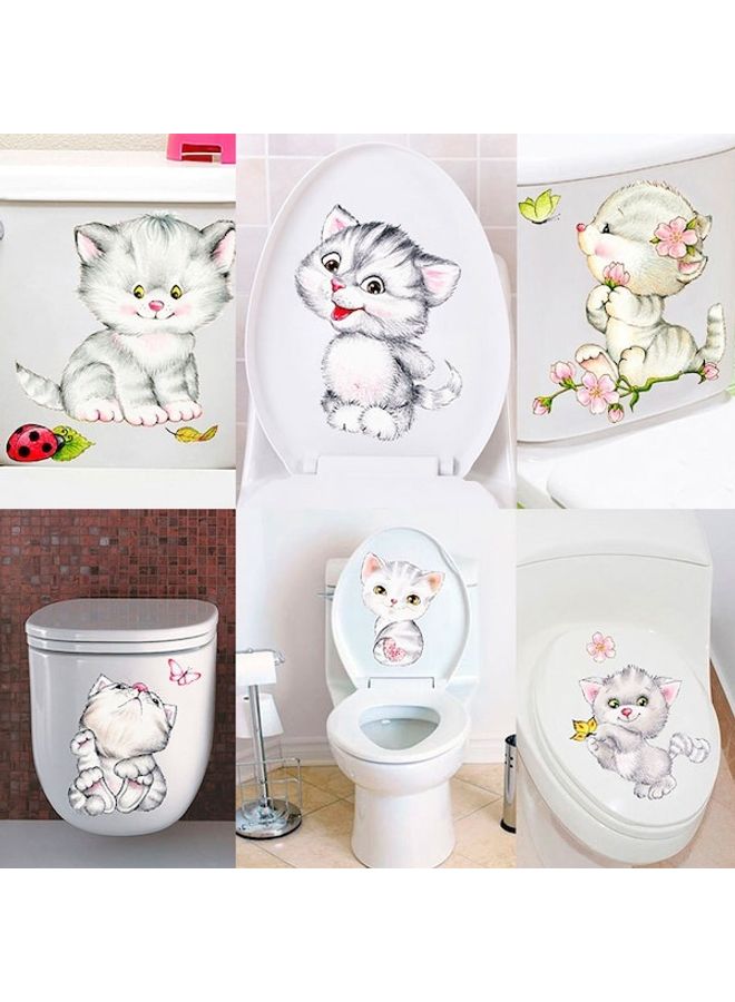 1-Piece Cartoon Likable Cat Pattern Removable Toilet Sticker Multicolour 60x90cm - Image 3