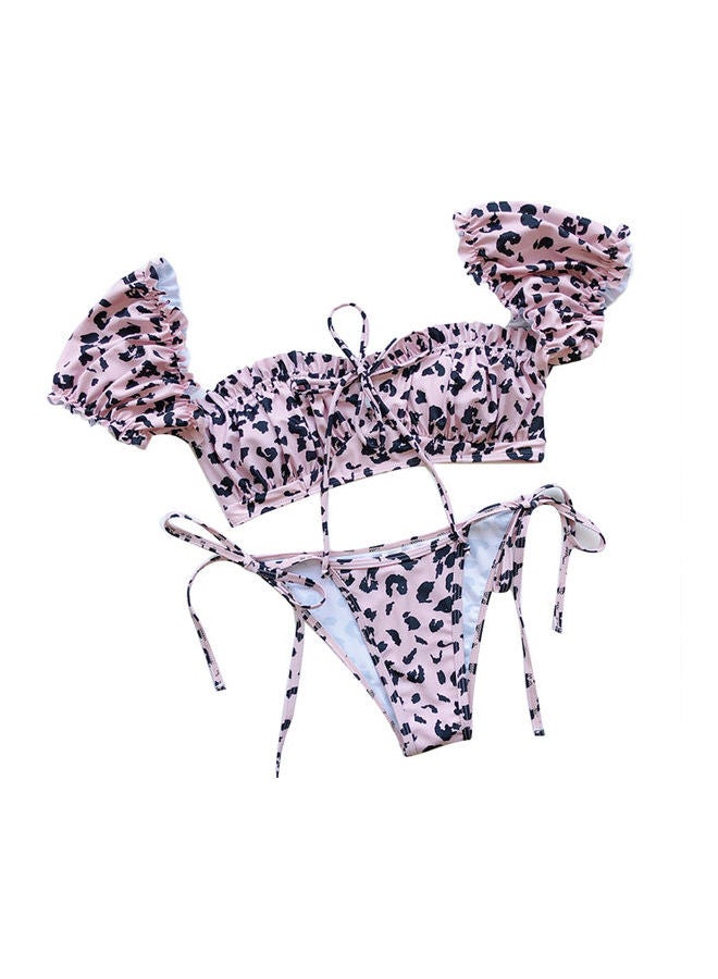 Women Short Sleeve Padded Bra Swimsuit Bikini Set Multicolour  - Image 1