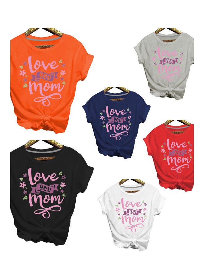Love You Mom Letter Print T Shirt Top Navy Blue  - Image 4