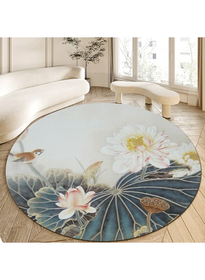Lotus Printed Round Floor Mat Multicolour 80cm  - Image 2