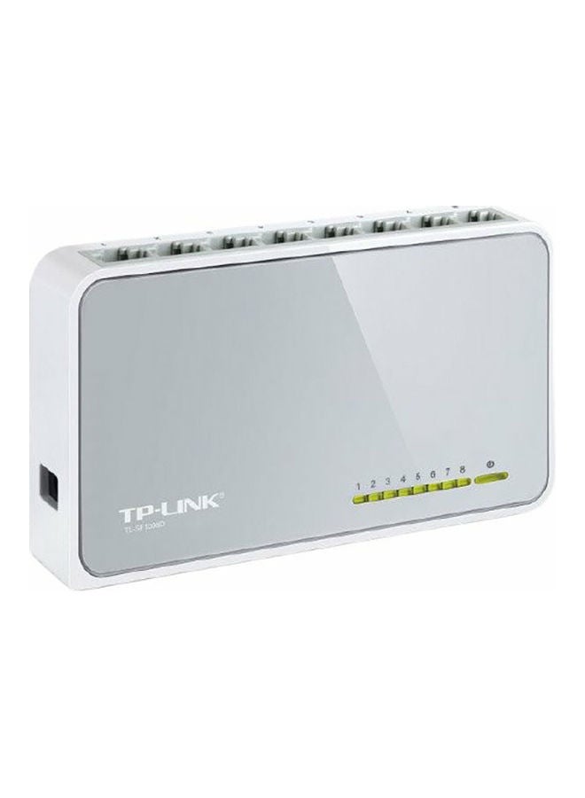 تي بي لينك محول جيجابت للشركات يمكن تثبيته على سطح المكتب ومكون من 8 منافذ بسرعة 10/100 ميجابت في الثانية رمادي / أبيض