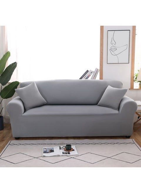 3-Seater Exquisitely Designed Wrinkle-free Full Coverage Sofa Slipcover Grey Length Stretch From 190 To 230cm