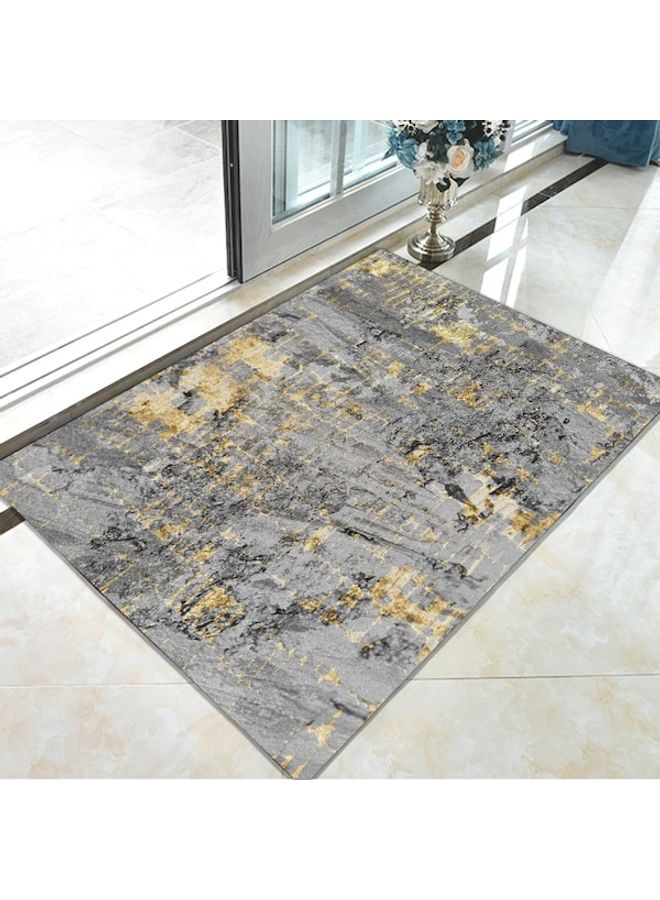 Abstract Printed Non-Slip Floor Mat Grey/Yellow 80x180cm  - Image 3