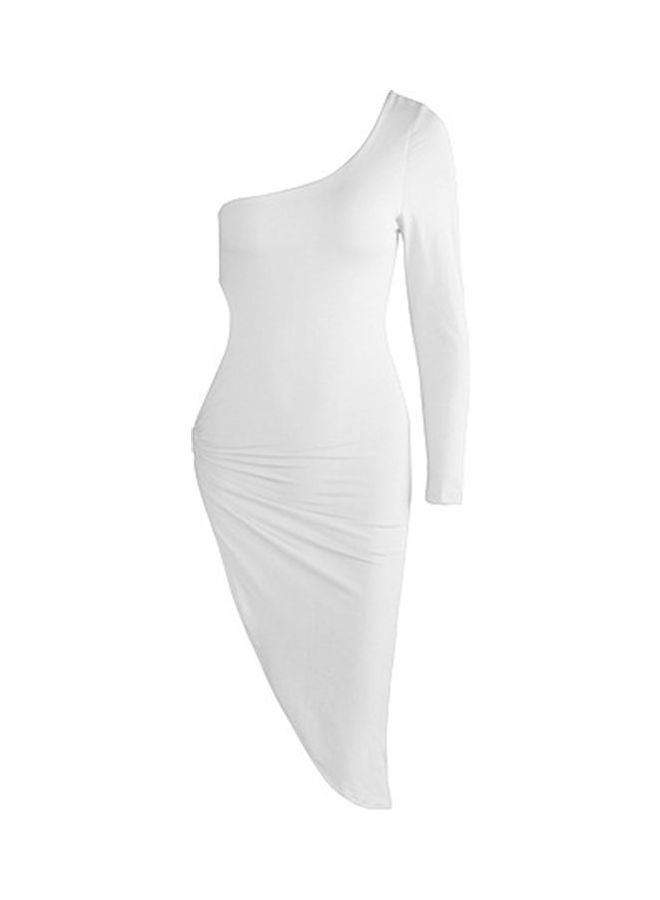One Shoulder Side Slitting Hollow Midi Dress White - Image 1
