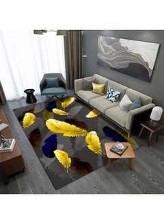 Printed Living Room Floor Rug, Synthetic Fibre, Rectangle Grey/Yellow/Blue 50x80cm