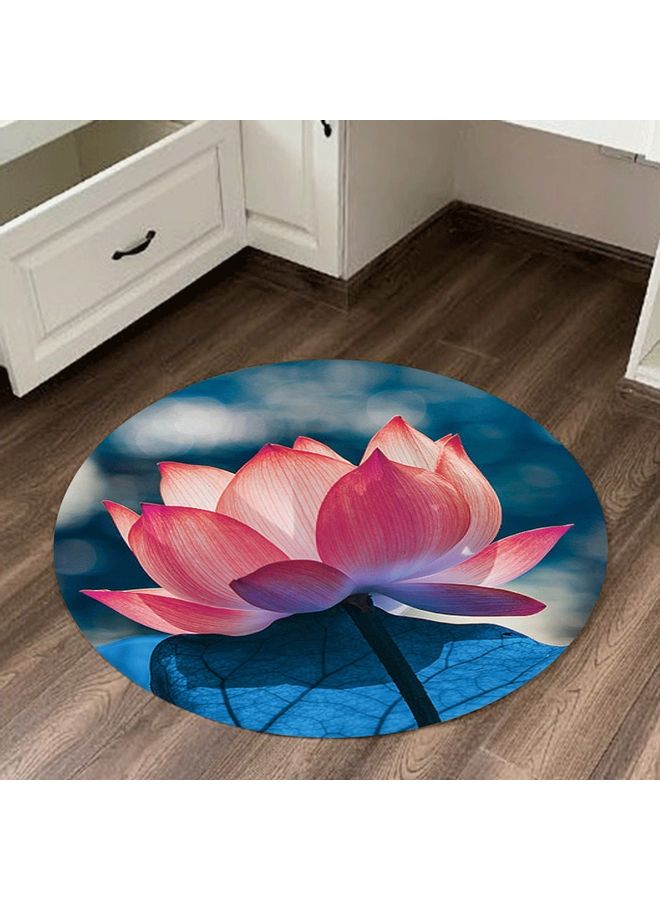 Round Shape Anti-Skidding Lotus Print Living Room Mat Blue/Pink/White 60cm 