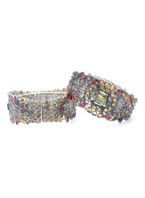 Set of 2 Stone Studded Bangles With Foldover Clasp