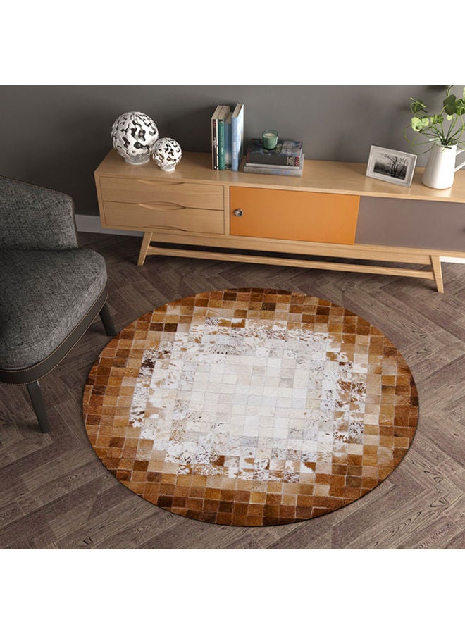 Round Polyester Mat Brown/White 80cm - Image 1