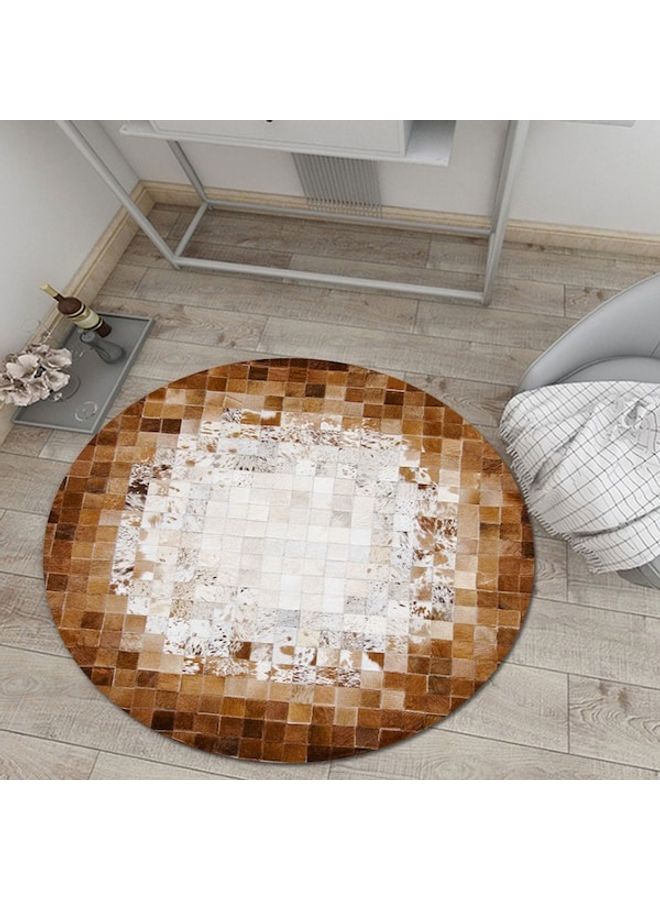 Round Polyester Mat Brown/White 80cm - Image 3