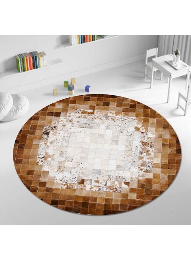 Round Polyester Mat Brown/White 80cm - Image 5