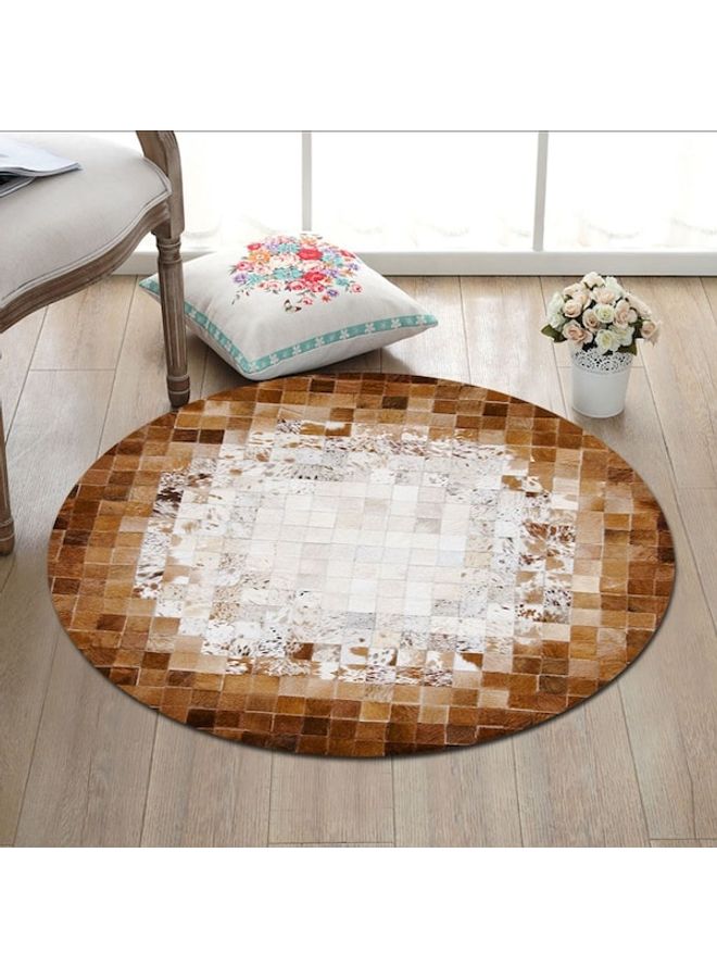 Round Polyester Mat Brown/White 80cm - Image 4