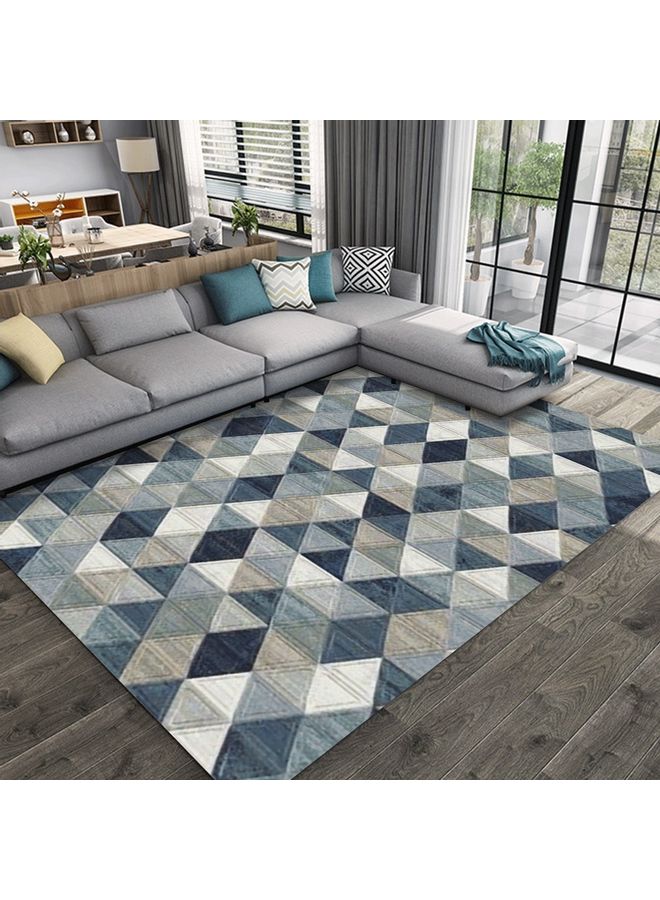 Colourblock Living Room Rug Polyester Blue/Off White 60x90cm - Image 1