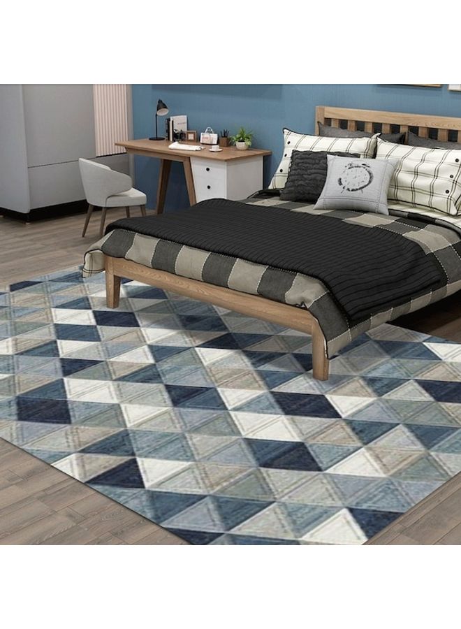 Colourblock Living Room Rug Polyester Blue/Off White 60x90cm - Image 3