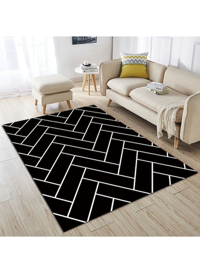 Modern Simple Wavy Patterned Anti Slip Floor Rug Black/White 60x90cm  - Image 1