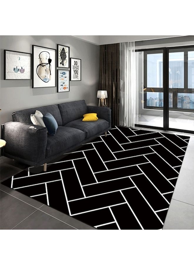 Modern Simple Wavy Patterned Anti Slip Floor Rug Black/White 60x90cm  - Image 2