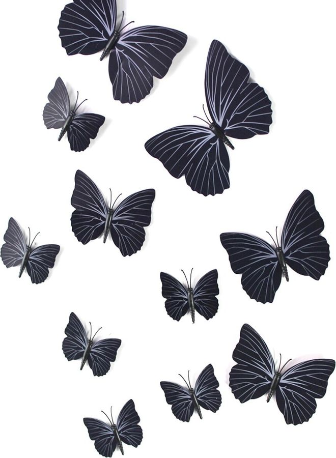 12 Piece 3D Simulation Butterflies Wall Decoration Black 60x90cm - Image 1