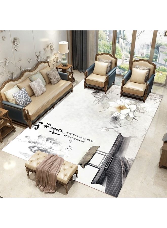 Chinese Style Lotus Flower Print Non-Slip Floor Mat Grey 80x180cm  - Image 1