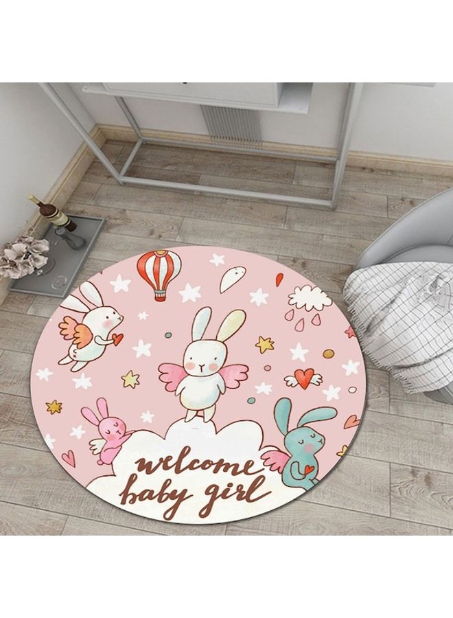 Cartoon Pattern Round Mat Pink/White/Green 80cm - Image 2