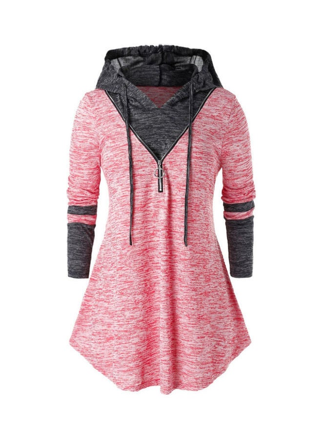 Women Long Sleeve Block Zip Tie Dye Blouse Pink/Black  - Image 1