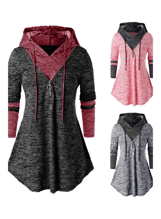 Women Long Sleeve Block Zip Tie Dye Blouse Pink/Black  - Image 3
