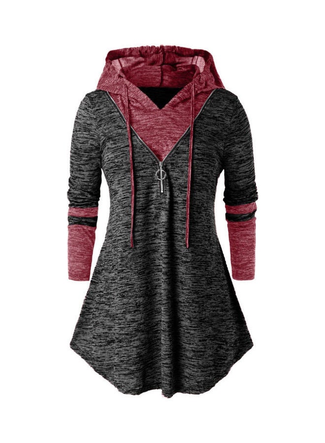 Women Long Sleeve Block Zip Tie Dye Blouse Pink/Black  - Image 5