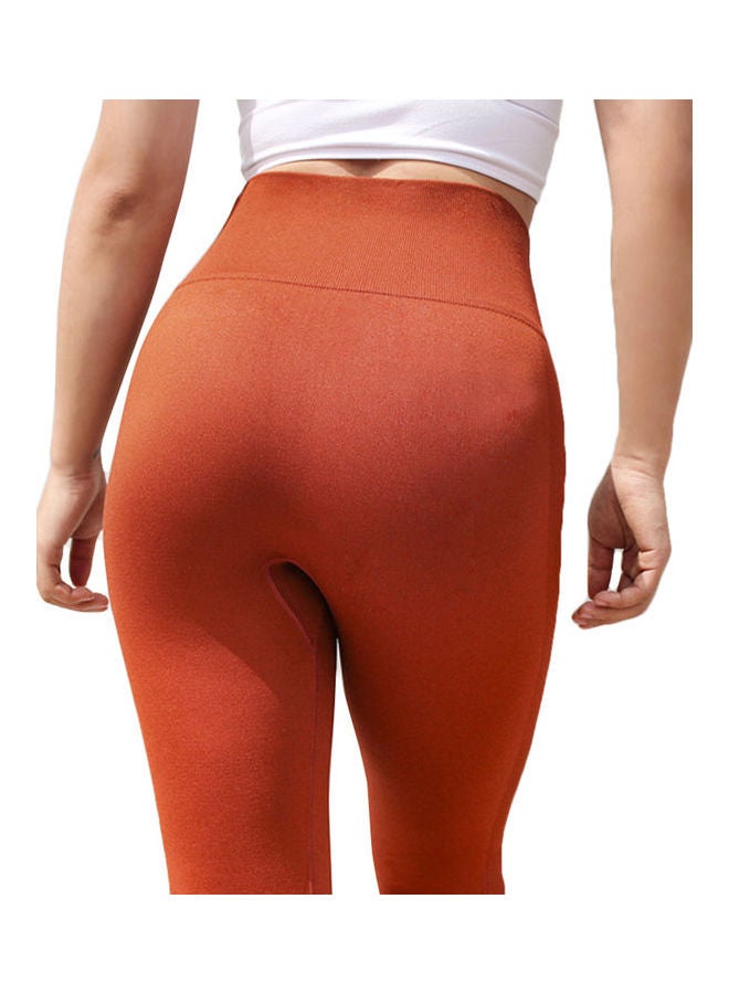 Women Seamless Stretchy Leggings Tights Cropped Pants Red - Image 1