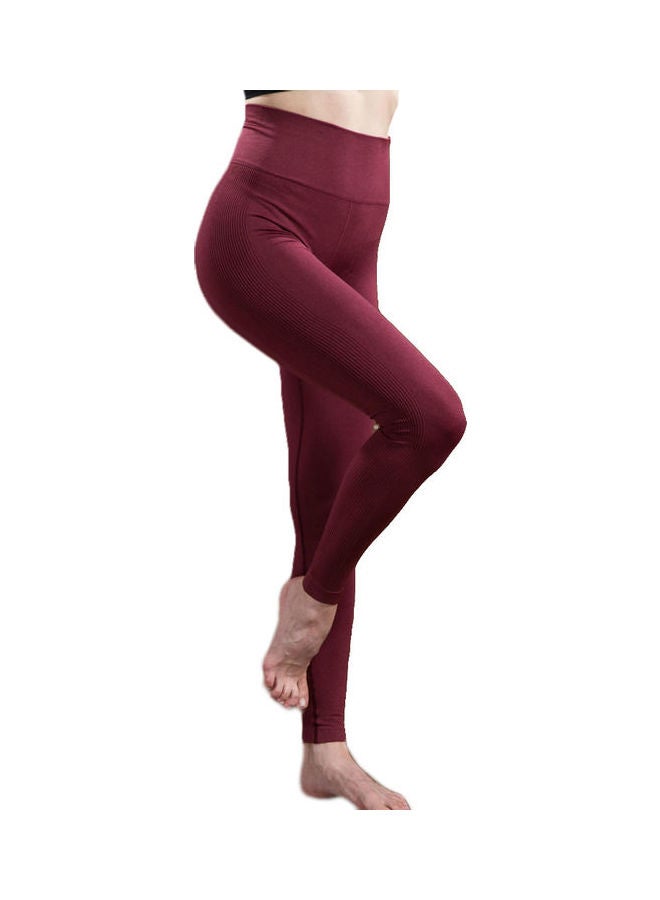Women Tummy Control Hip Lifting Leggings Maroon - Image 1